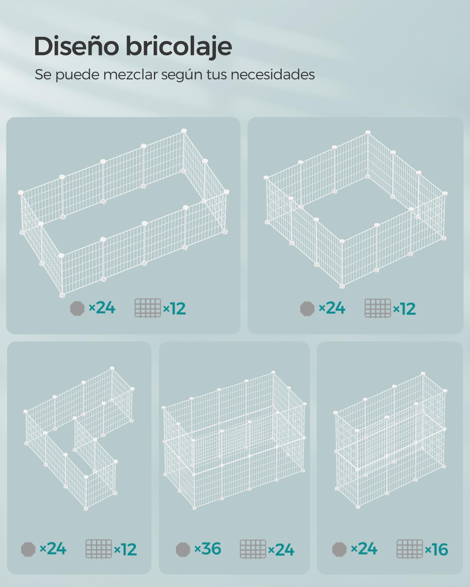 SONGMICS Jaula para Mascotas, Valla Metálica para Hámster, Conejitos, Parque de Mascotas en Bricolaje, para Animalitos, Blanco LPI001W01
