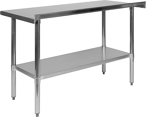 Miniatura 7 de EMMA + OLIVER Mesa de trabajo y preparación de cocina de calibre 18 de acero inoxidable con protector contra salpicaduras y estante, NSF - 48