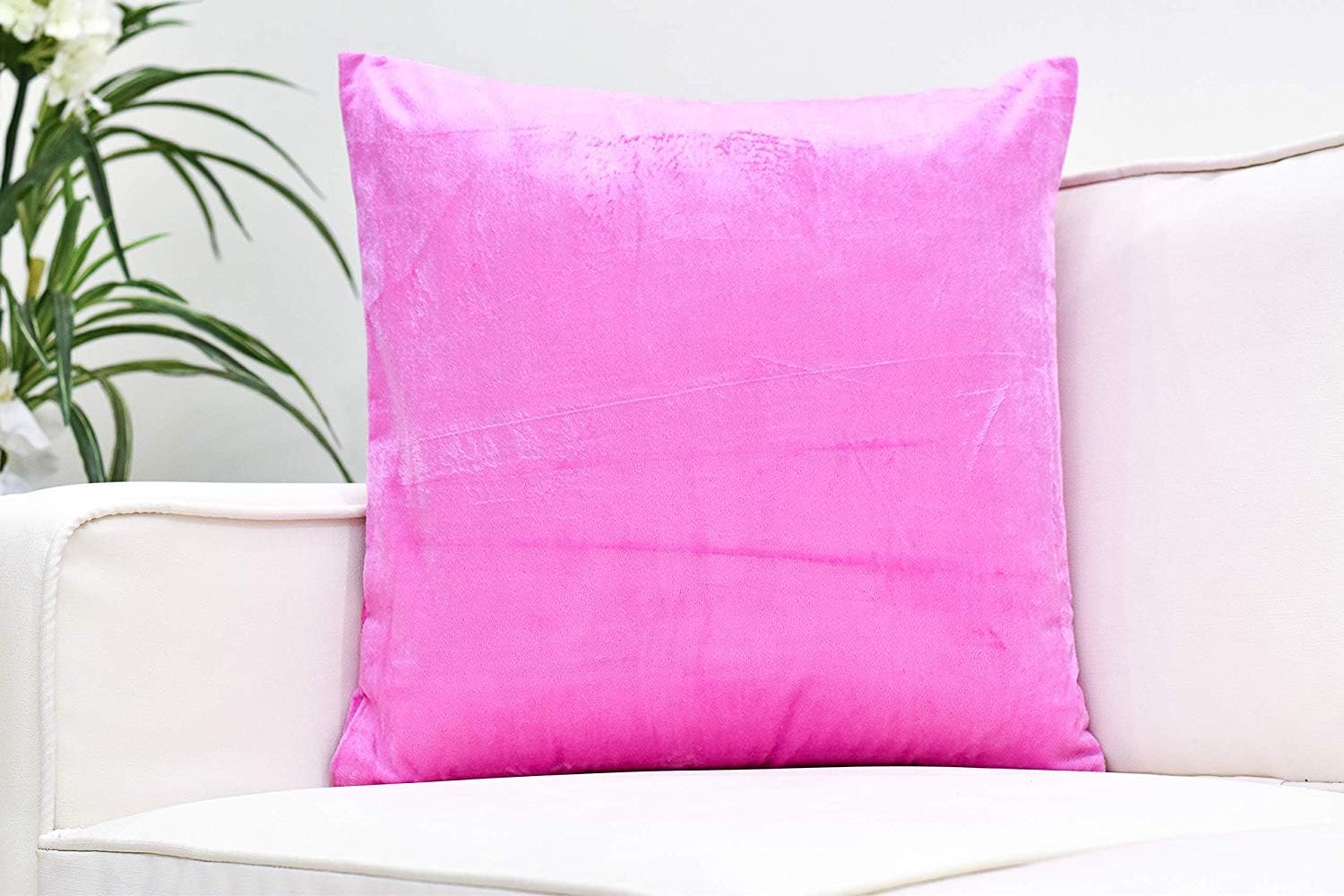 The White Petals Pink Decorative Pillow Covers (Solid Faux Velvet, 20x20 inch, Pack of 2)