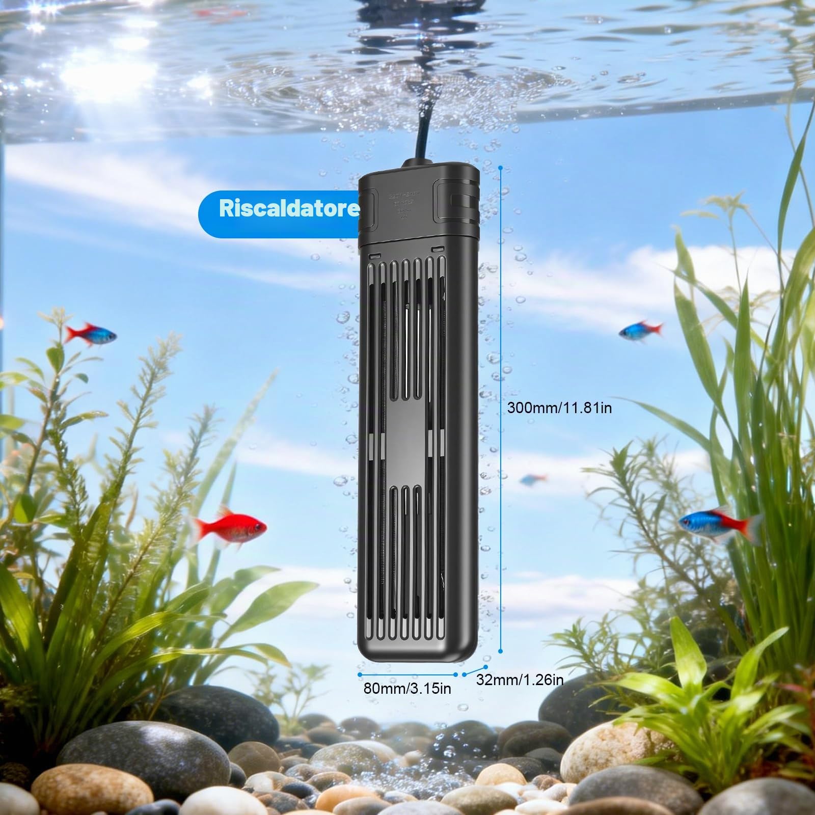 Riscaldatore per Acquario 600W Regolabile, Barra Riscaldante con Display Digitale a LED Esterno, Controller LED, Protezione da Sovratemperatura, Termostato per Acquari Dolce e Salato da 250L a 400L