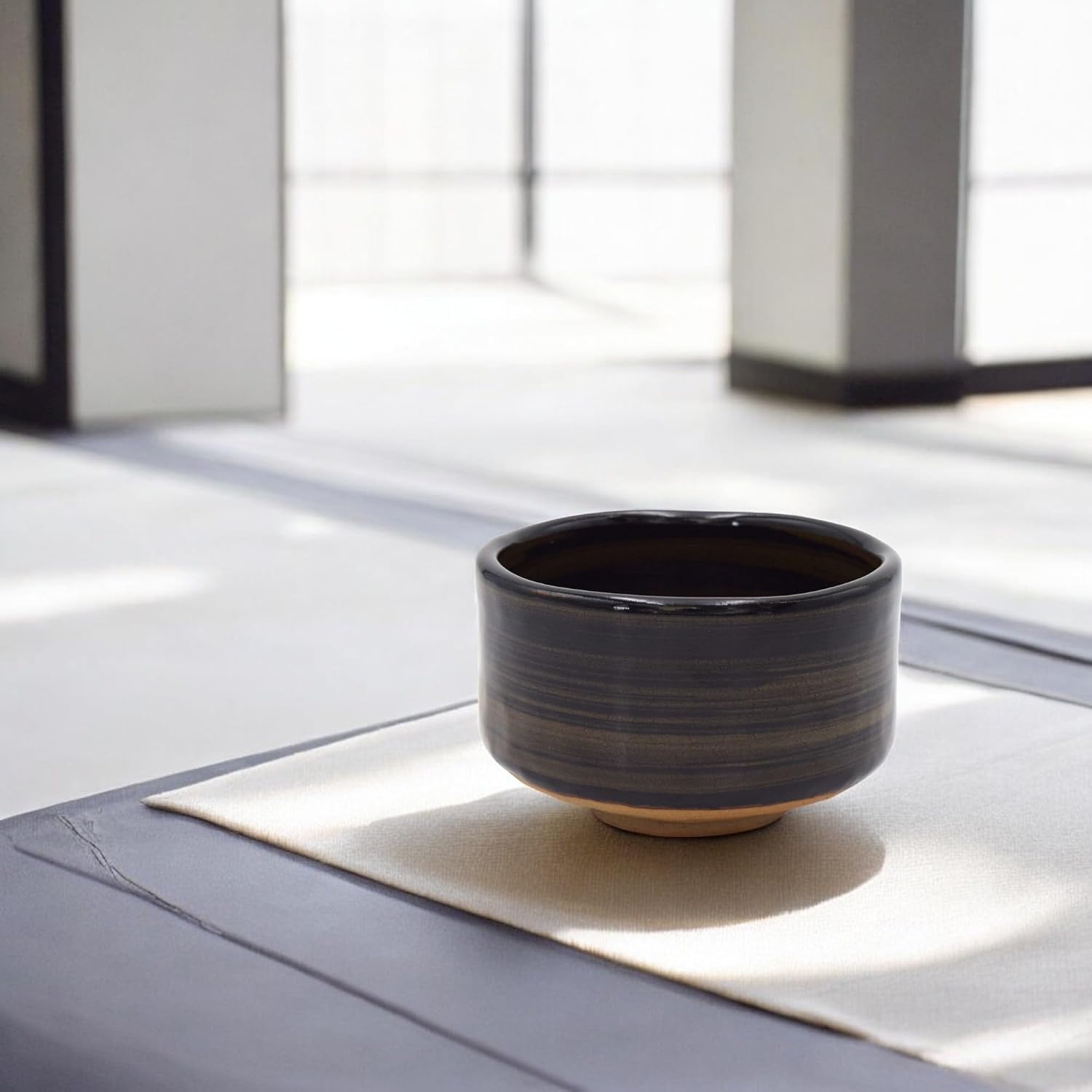 Product of Gifu Japan Ceramic Matcha Bowl, Handmade Chawan Japanese Green Tea Cup, Matcha Mixing Bowl, 400ml 13.6 oz, Brush Stroke Pattern, Black, Japanese Gifts