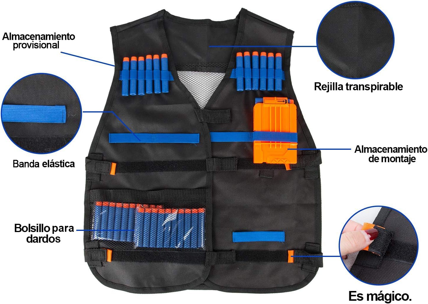 Kit Completo de 45Pcs para Strike Elite – Chaleco Táctico Ajustable para Niños + 40 Dardos, Máscara Protección, Gafas Seguridad, Cargador Rápido y Muñequera – Compatible pistolas N.E.R.F