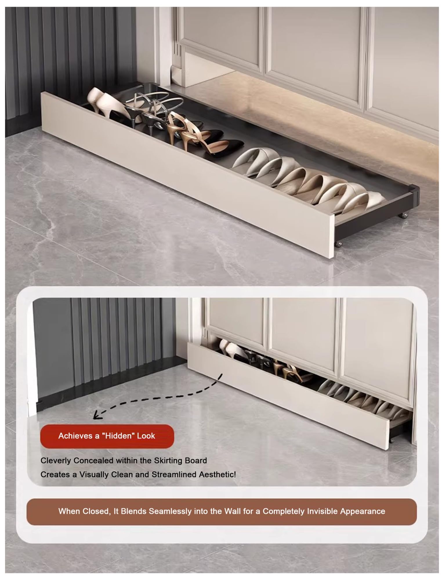 Scarpiera estraibile sotto armadio cassetto armadio meccanismo push-to-open design senza maniglie per piccole camere da letto