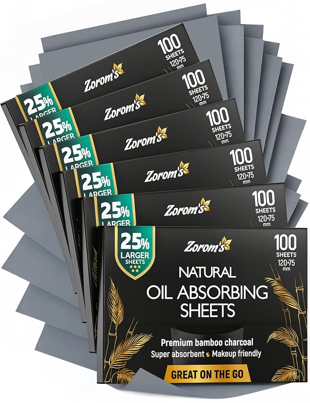 Papel antibrilho XL para rosto ZOROM'S, 6 pacotes com 600 folhas