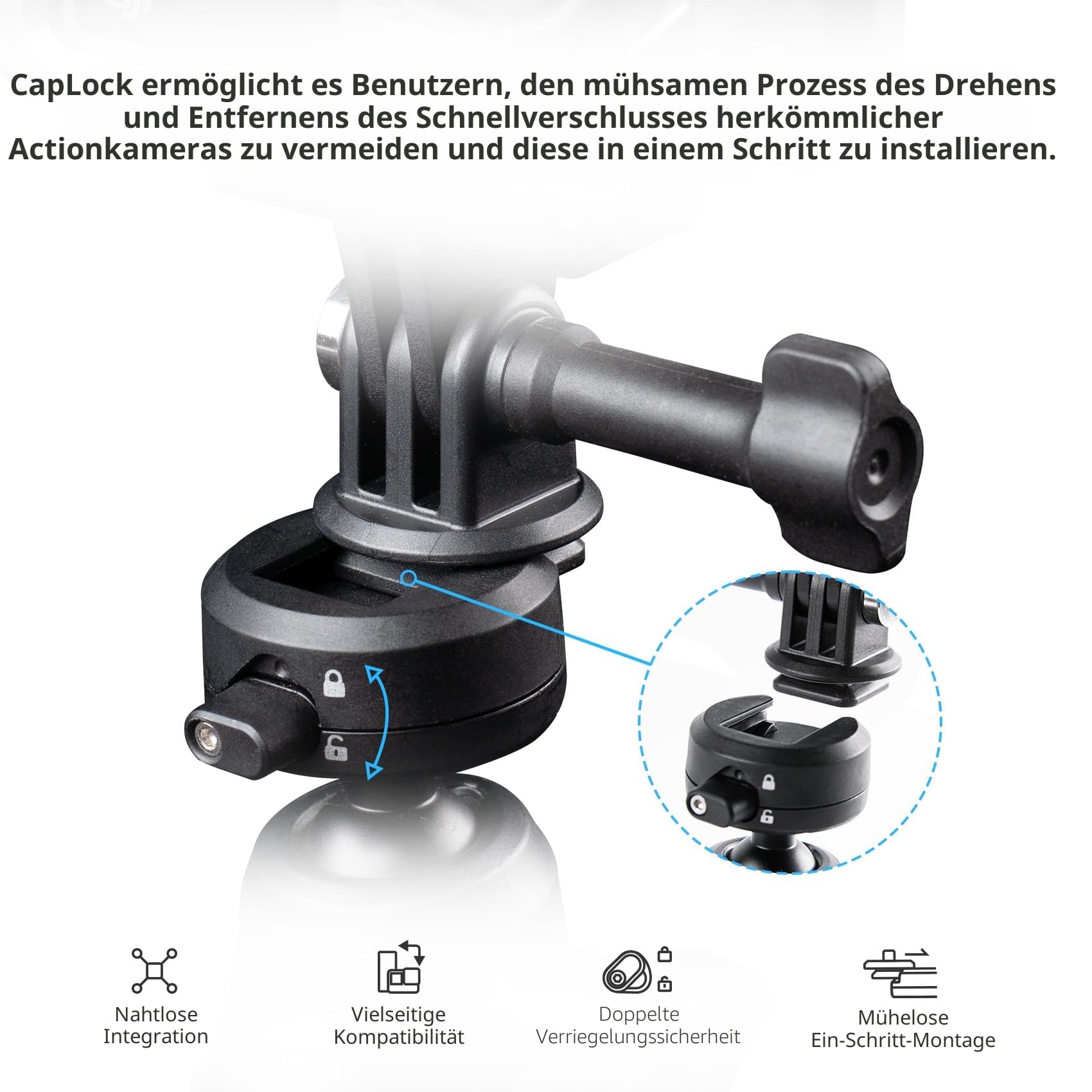 PGYTECH CapLock Saugnapf Auto Halterung Suction Cup Car Mount für DJI OSMO 360/Action 6/Pocket 4/3, für Gopro Hero 13/12, für Insta360 Ace Pro 2/X5 Action-Kam Zubehör mit 360° Doppelkopf Kugel