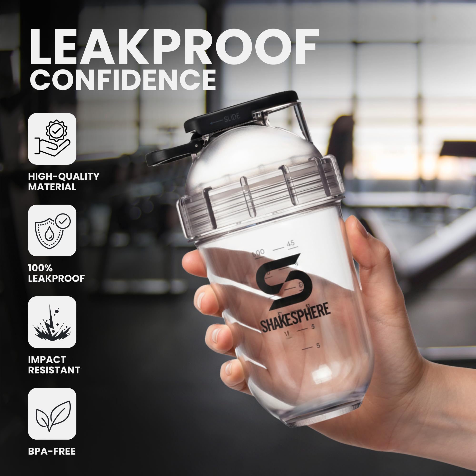 SHAKESPHERE Gobelet shaker de protéines en Tritan et tasse à smoothie, 710 ml, mélangeur sans pale, purées de fruits crus sans boule mélangeuse, mélangeur à poudre pour salle de sport pré-entraînement