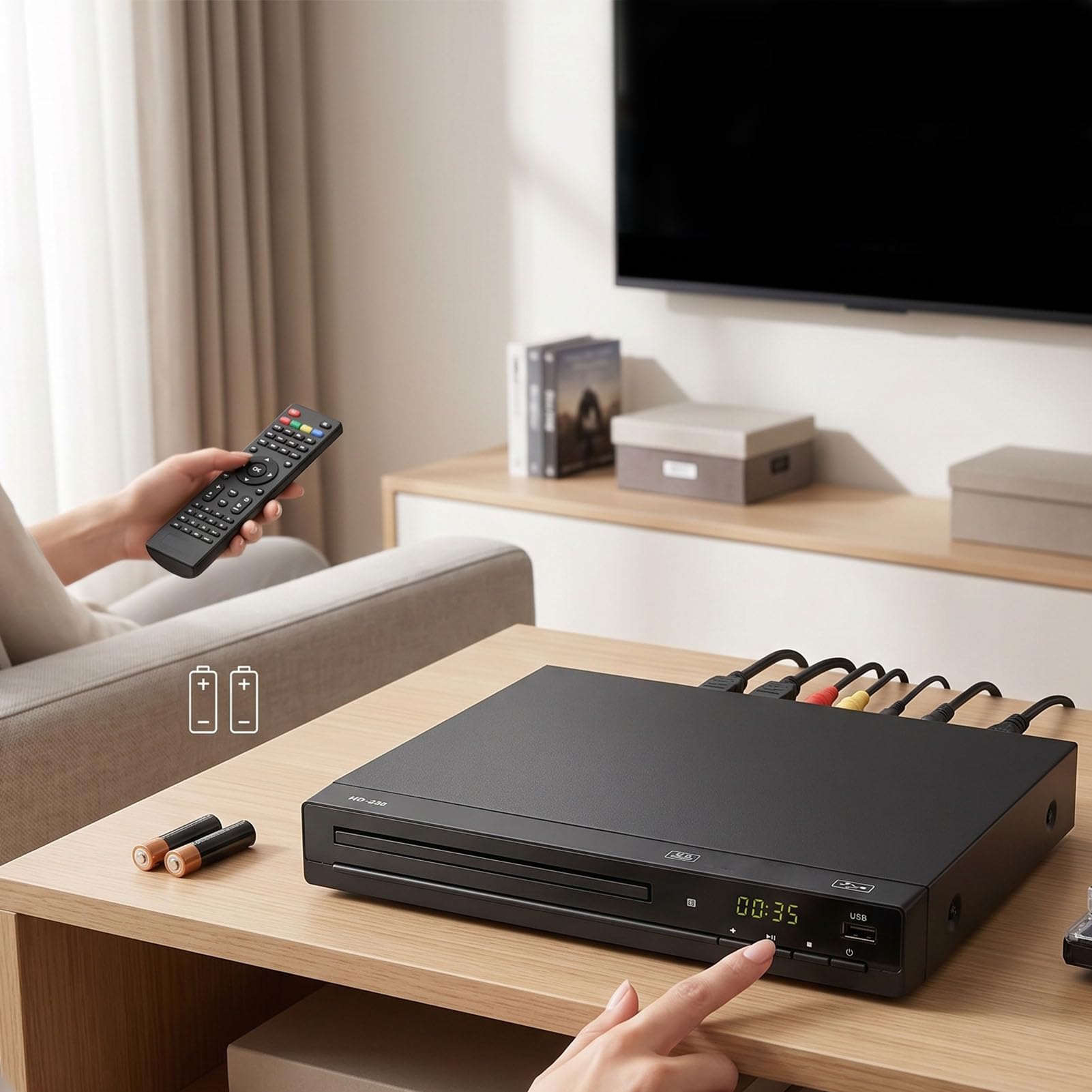 PUSOKEI Odtwarzacze DVD dla Telewizorów z HDMI, Odtwarzacze HD DVD 1080P Bez Regionu z Pilotem i Kablem HDMI/AV, odtwarzają Wszystkie Regionalne Płyty i Wiele Formatów, obsług (1080P)