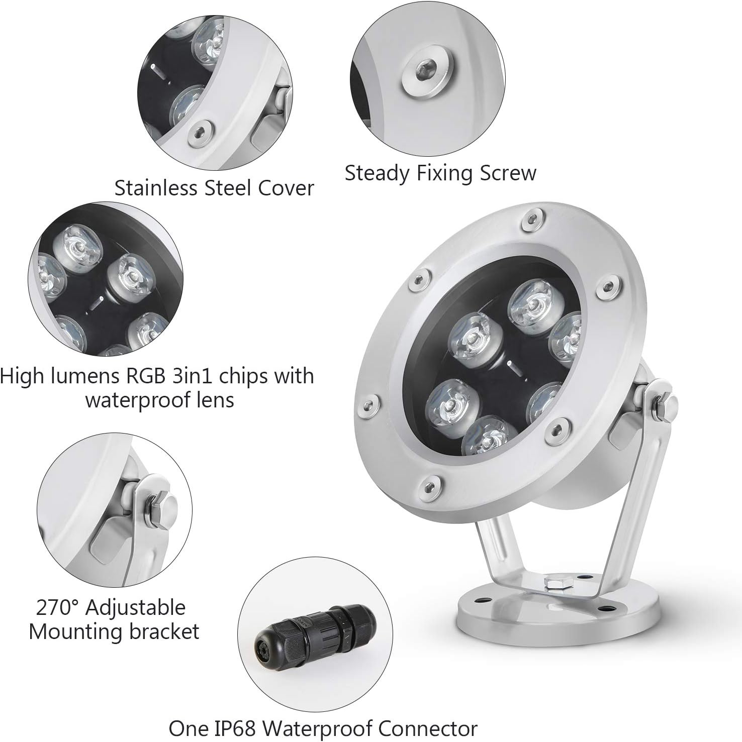 Underwater Light 18W RGB Waterproof Grade IP68 LED Color Changing Spot Light Landscape Lighting Suitable for Swimming Pools, Fountains, Waterfalls, Aquariums（Not Include Transformer）