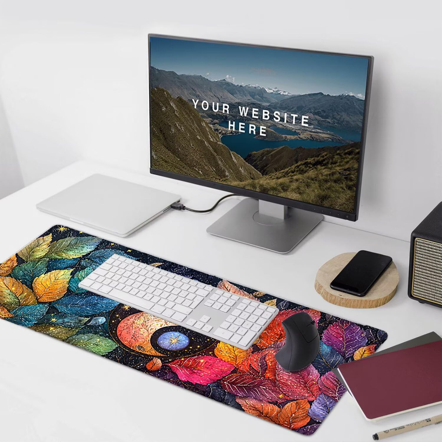 Podkładka pod mysz do gier XXL Mousepad 1000 x 500 mm, duża podkładka pod biurko z antypoślizgową gumową podstawą dla graczy, poprawia precyzję i szybkość (rośliny Yin Yang) X-989