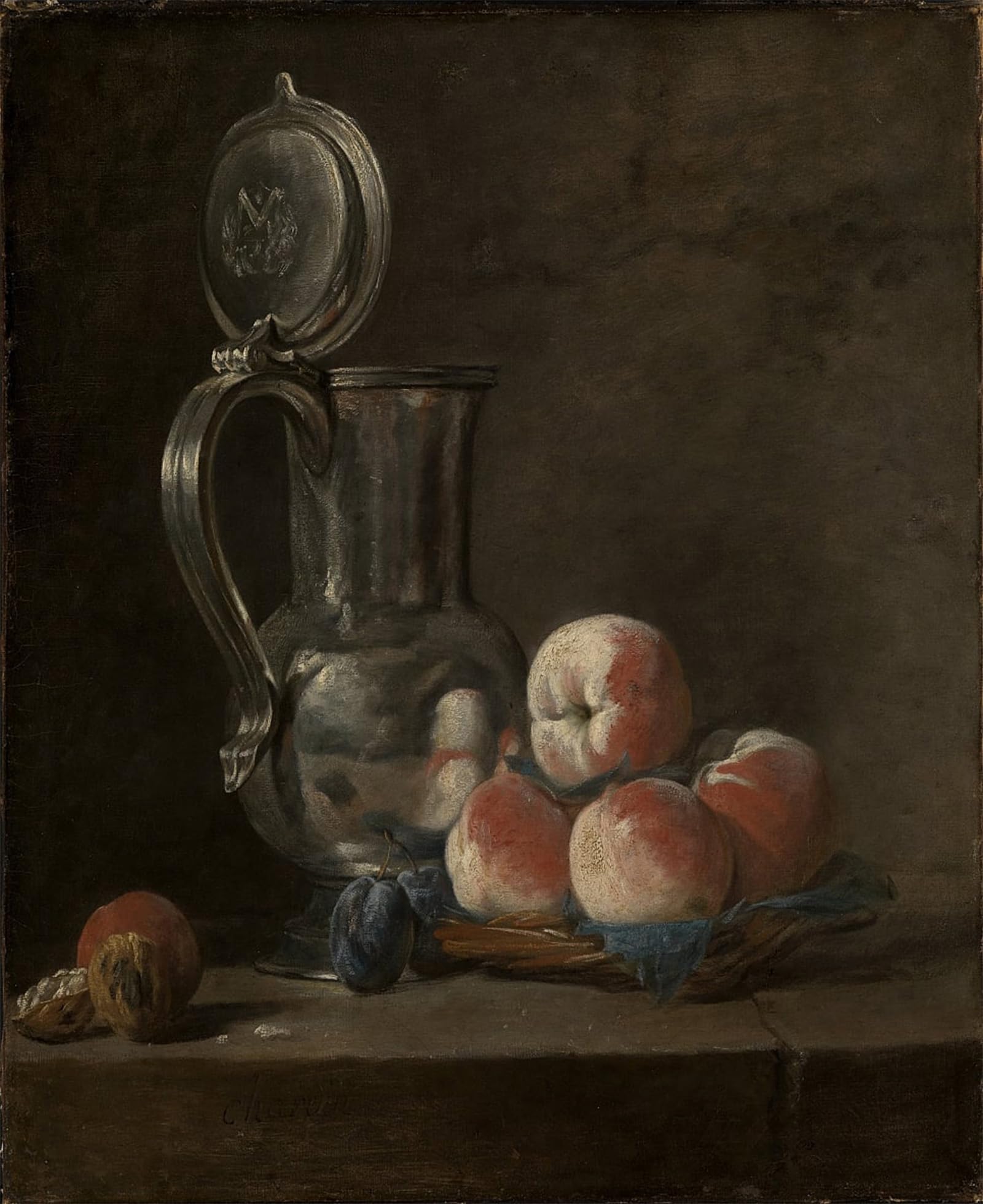 Serendipitp No Frame Abstract Painting Mural Print Picture Wall Decor Painting Still Life With Tin Pitcher And Peaches By Jean Baptiste Simeon Chardin Vintage Wall Artwork For Home Decor 60X90cm