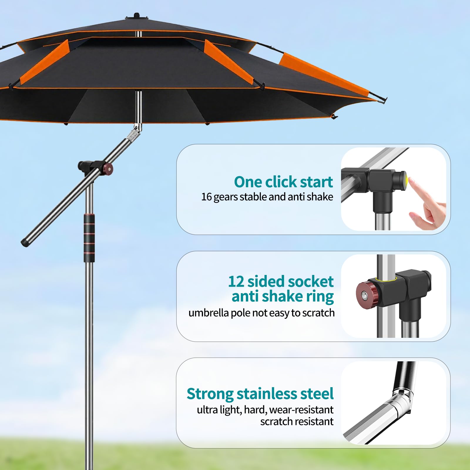 Sombrilla de 240 cm, sombrilla plegable, grande, con funda protectora para balcón, playa, 360 °, ajustable, ofrece protección impermeable y solar, verde