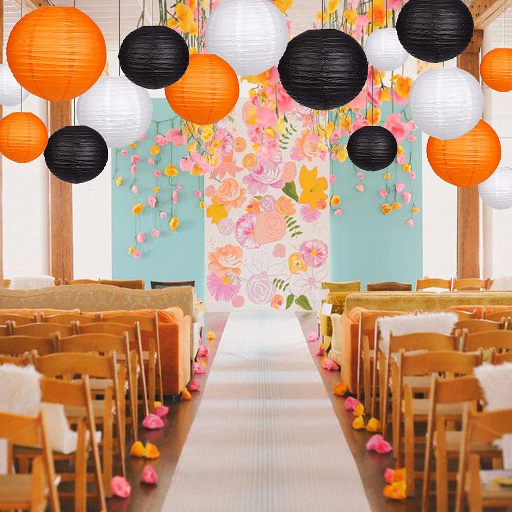 Paper Lanterns Decorative, Party Supplies for Halloween Thanksgiving Birthday Party Decorations Black/Orange/White 15pcs