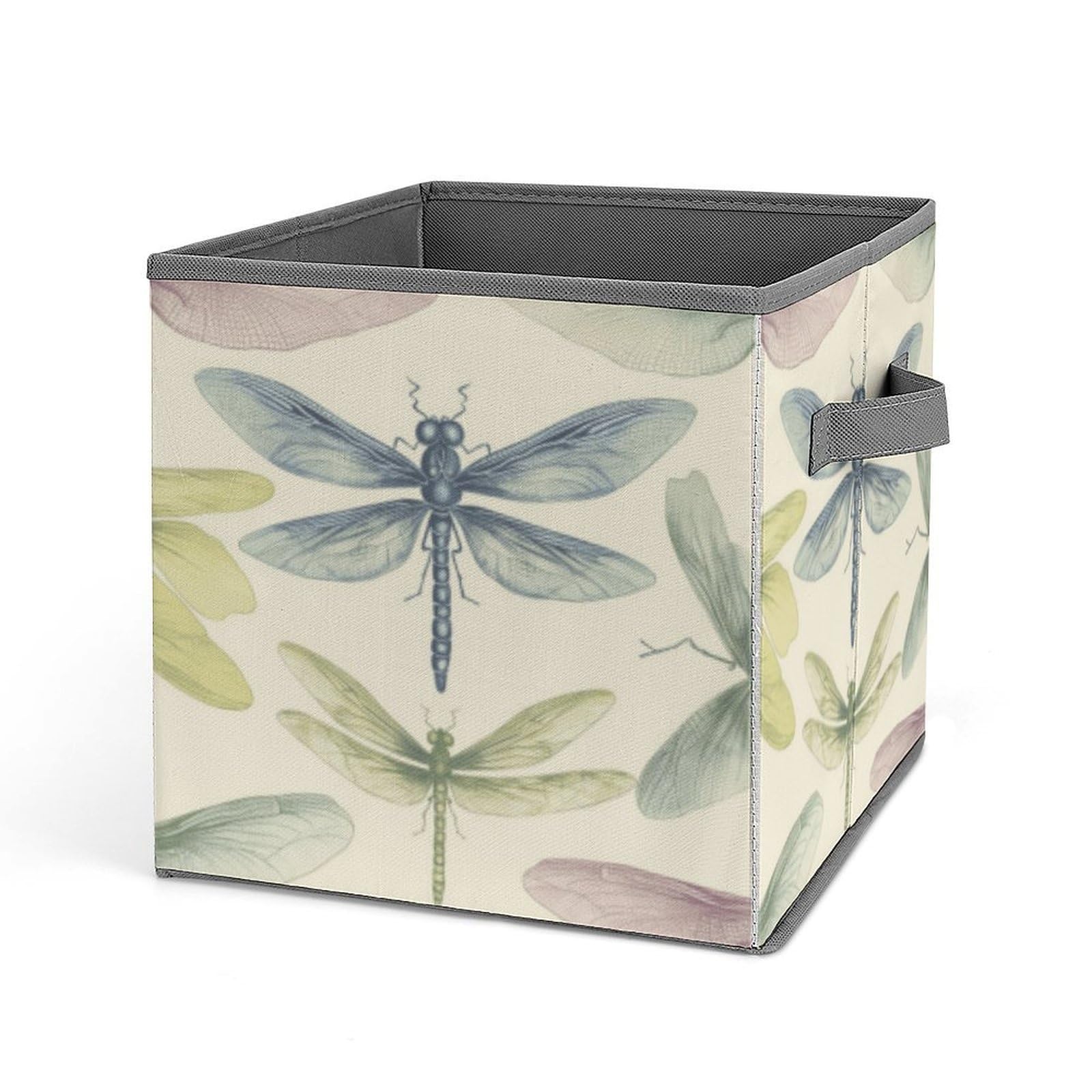 VstaDank Dragonfly Drawing Storage Bin Collapsible Storage Cubes Organizer Oxford Cloth Storage Box with Dual Handles Large Stackable Closet Storage Bins for Sheets Hat Sweater