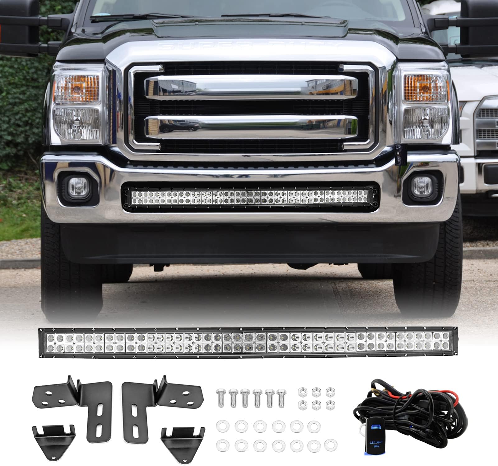 Dasen Lower Hidden Bumper Bracket Off Road Mount w/22 Inch 120W LED Light Bar w/Wiring Harness Compatible with Chevy Silverado 1500 2007-2013, Fit Silverado 2500 3500 2007-2010