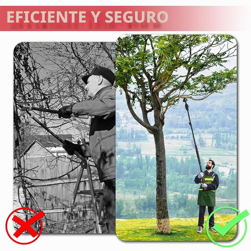 Pertiga Telescopica Podar,Sierra Podar,Pertiga Podar,Altura regulable de 8 m,1 sierra para 2 usos,con maletín de transporte y dos hojas de sierra para reparar fácil y cómodamente las ramas altas