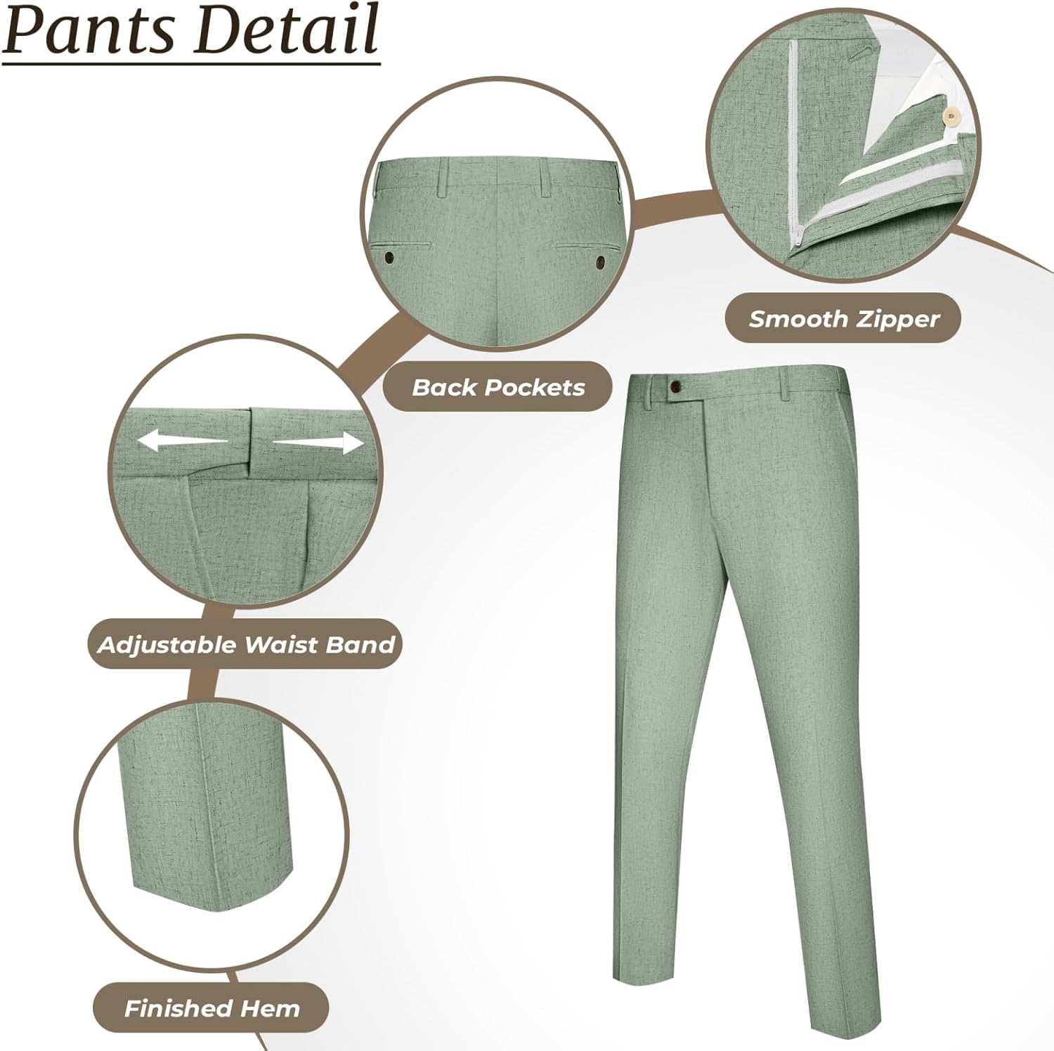 Men's Casual Linen Suit Set 2 Piece Slim Fit Wedding Suits Prom Groomsmen Suit Tuxedos Beach Suits Vest Pants - Image 5