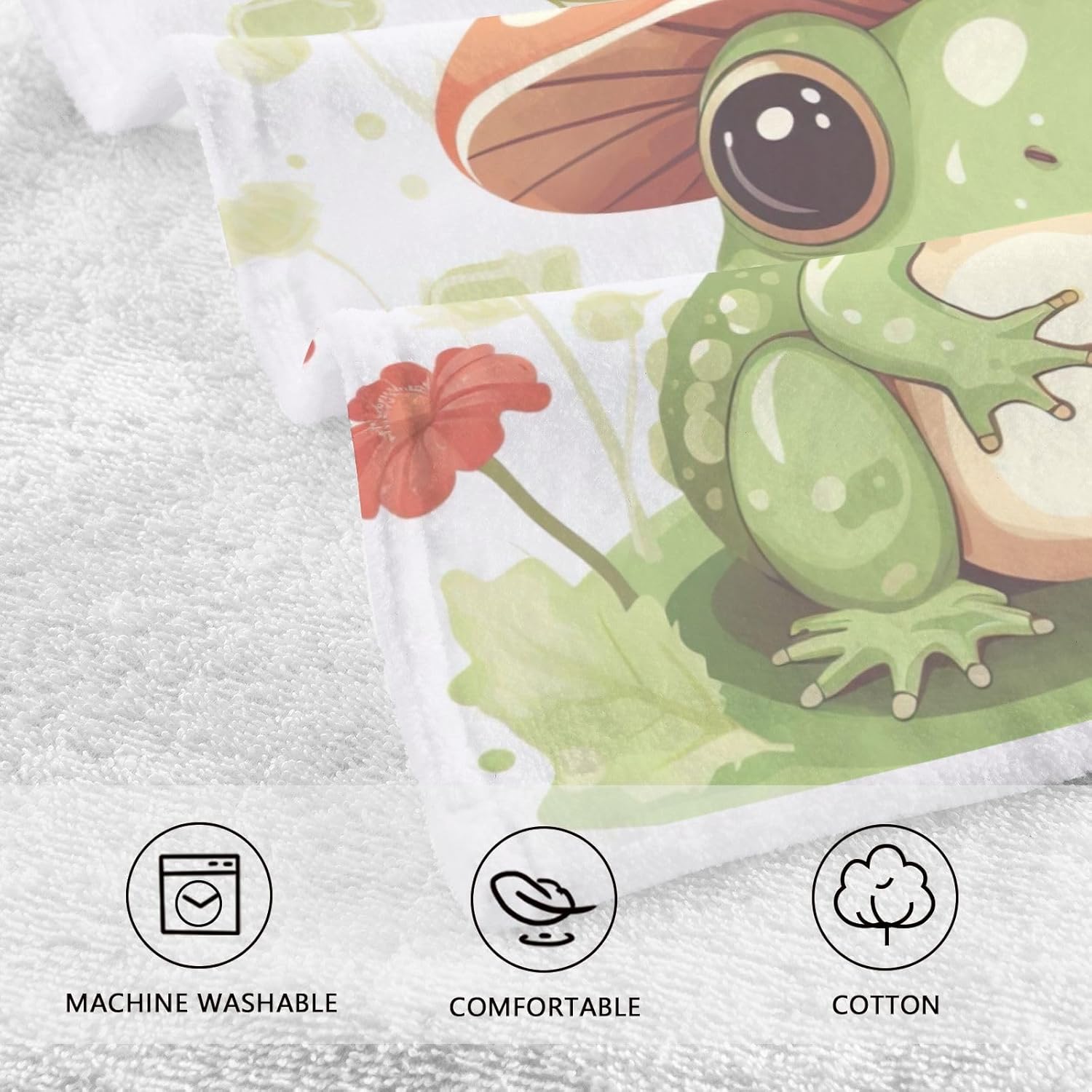 Hand Towels Set of 2 Kawaii Frog Mushroom Cotton Face Towel Bath Towel for Gym Spa Bathroom Absorbent Soft Guest Towel Home Decor 16 * 28in