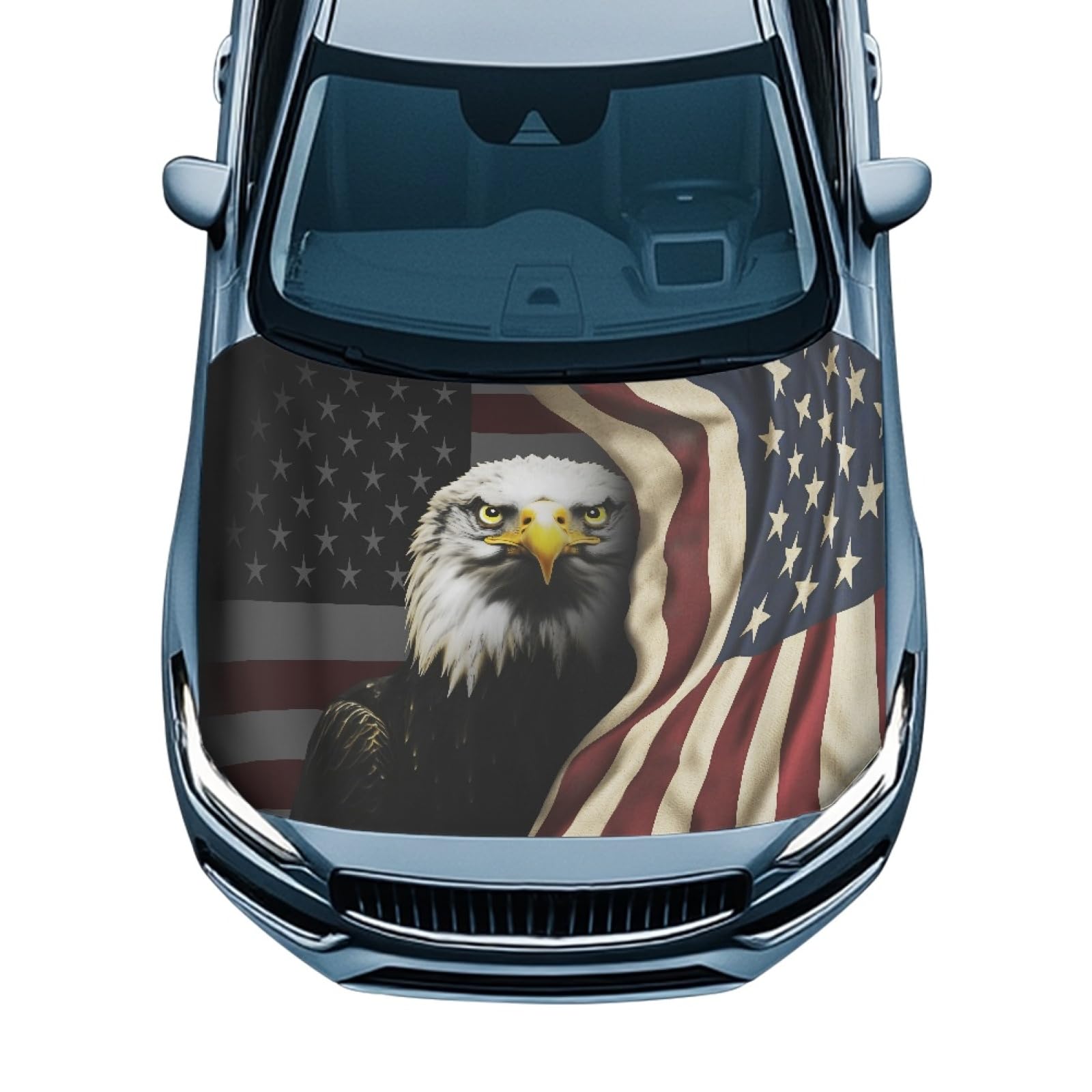 Eagle Car Hood Cover American USA Flag Car Hood Cover Protector Elastic Fabrics Can be Washed Stretch Polyester Fabric Cover Personalized Suitable for Cars