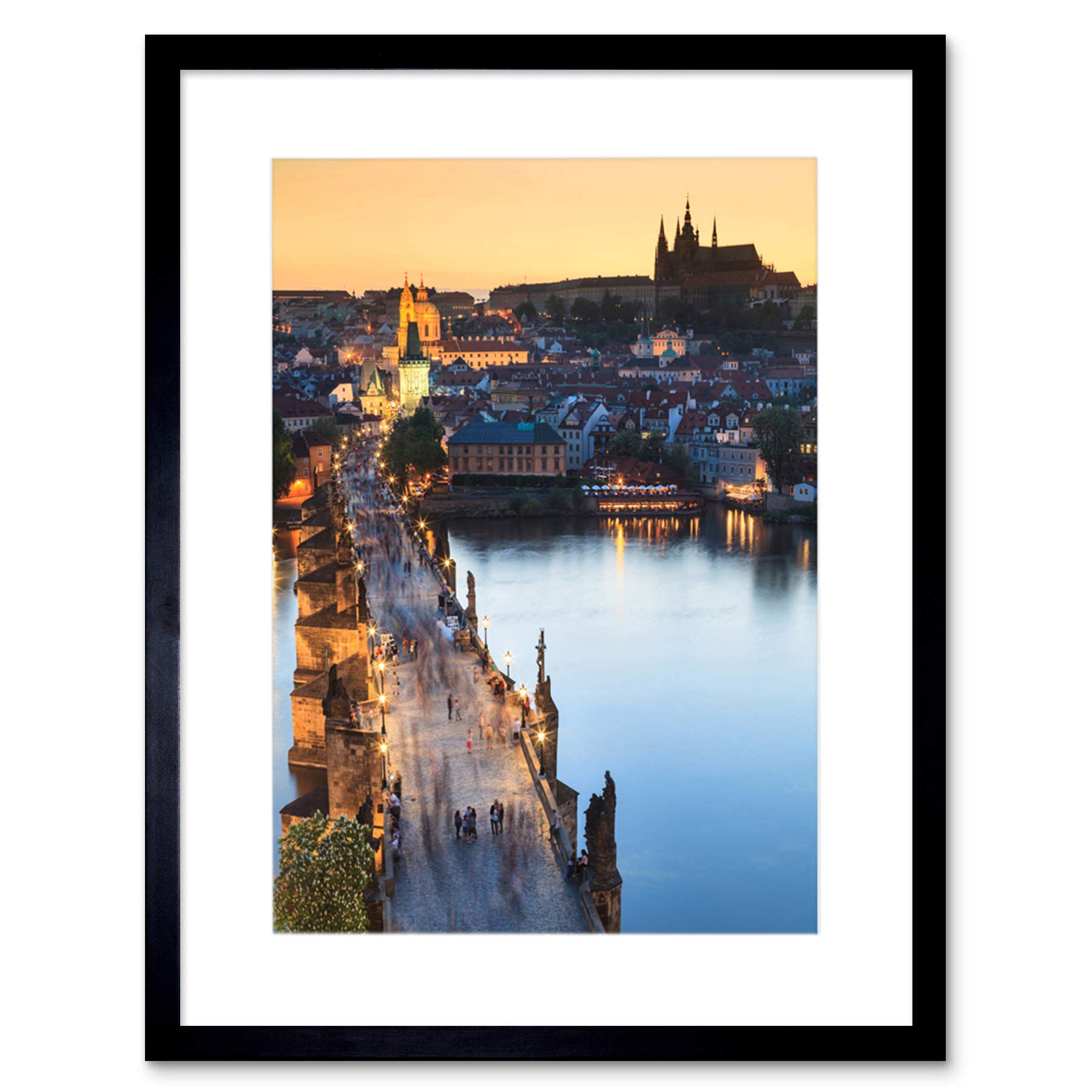 Wee Blue Coo Photo Vltava River Charles Bridge Prague Czech Republic Framed Wall Art Print
