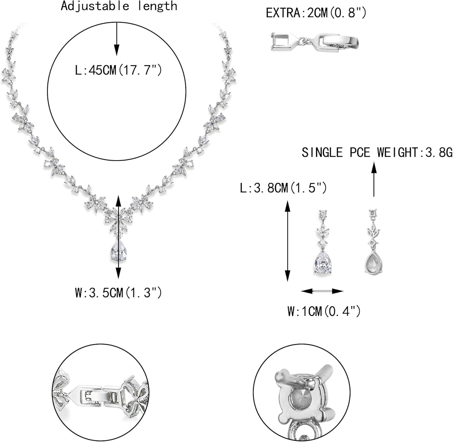 EVER FAITH Bridal Jewelry Set for Bride Bridesmaid, Flower Leaf Teardrop Cubic Zirconia Necklace Dangle Earrings Bracelet Sets Wedding Party for Women - Image 5