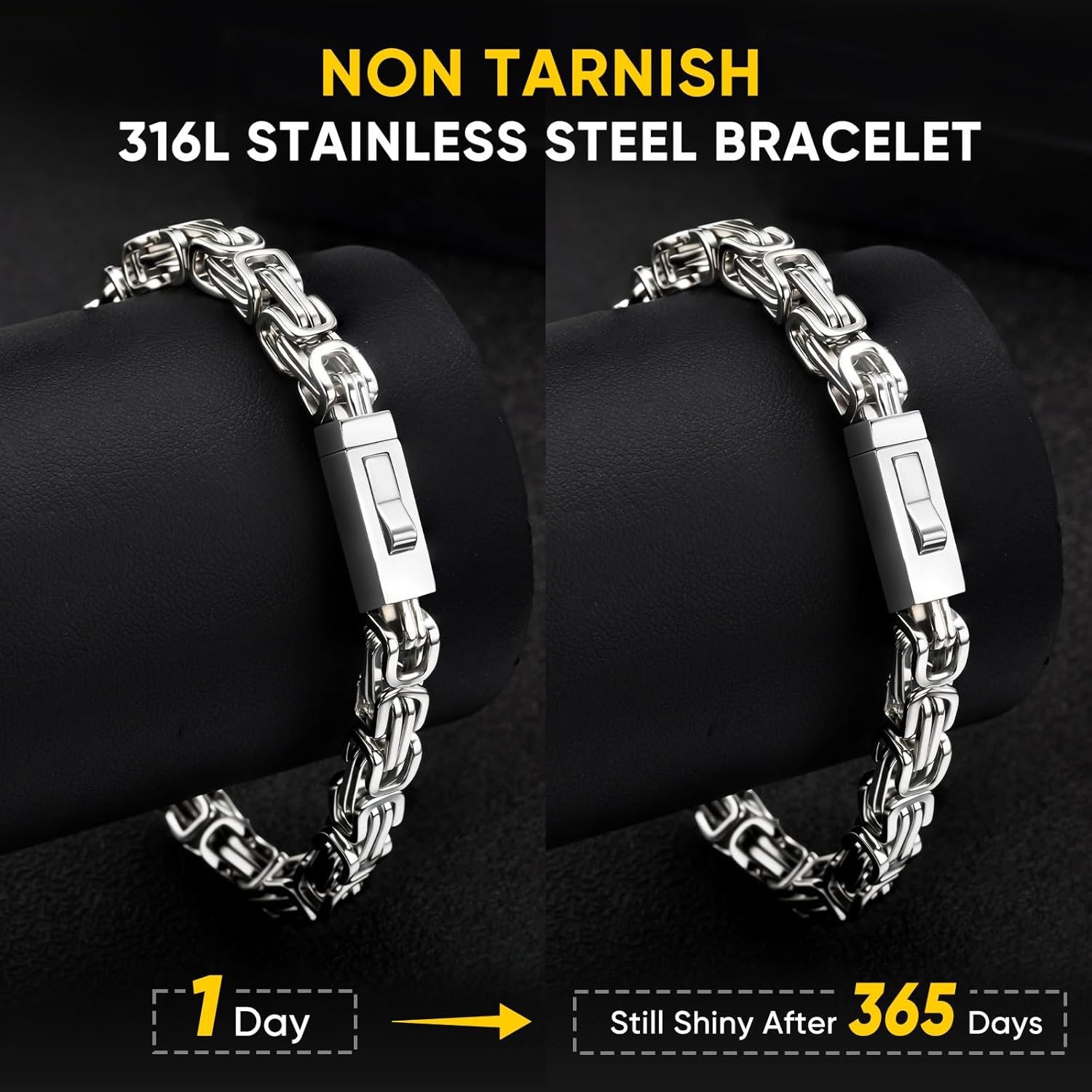Valentines Day Gifts for Him : To My Man/Husband/Son Bracelet: 6.2mm Width Stainless Steel Link Bracelets,Men's Byzantine Handchain Jewelry,Birthday,Anniversary Present for Him,Boyfriend Gift Cad - Image 2