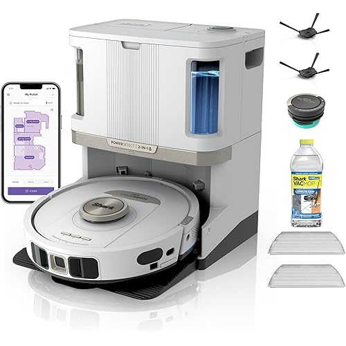 Shark Robot Vacuum & Mop Combo, PowerDetect NeverTouch Pro, Self-Emptying, Self-Refill with Self-Clean Pad Wash & Dry, 60-Day Debris Capacity, 30-Day Refill Tank, 5 Technologies, White, AV2810ZEWH