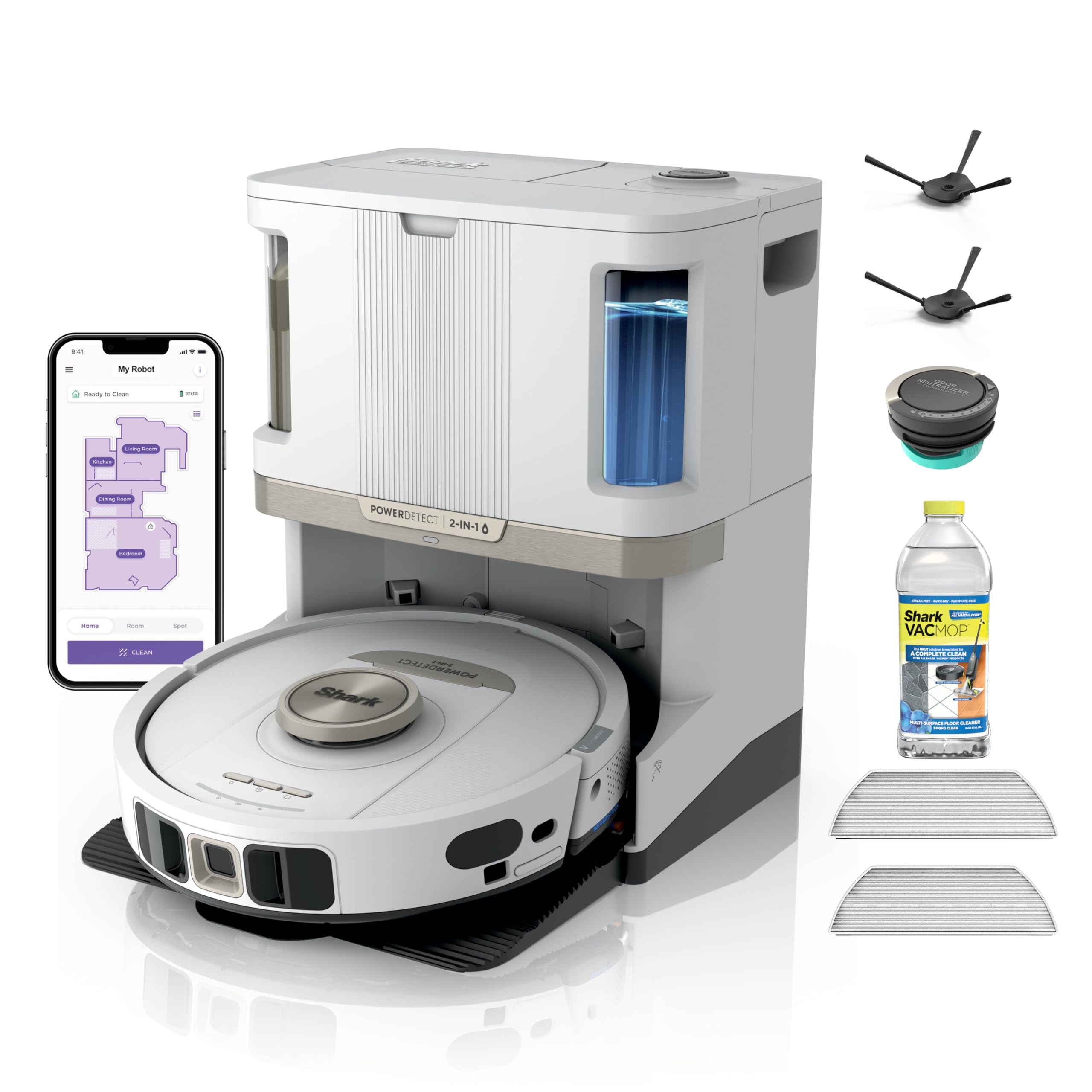 Shark Robot Vacuum &amp; Mop Combo, PowerDetect NeverTouch Pro, Self-Emptying, Self-Refill with Self-Clean Pad Wash &amp; Dry, 60-Day Debris Capacity, 30-Day Refill Tank, 5 Technologies, White, AV2810ZEWH