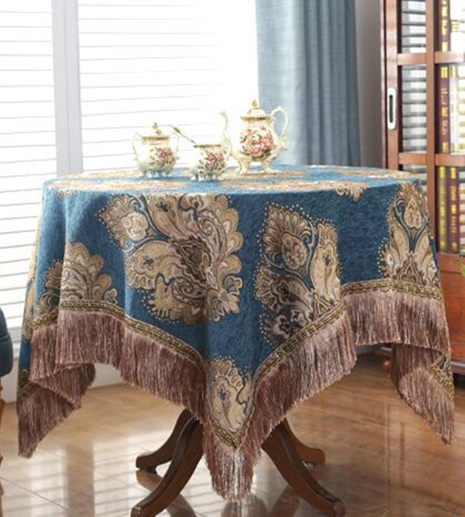 Couverture Canapé, 190x200CM, Convient à 1 Place, Jacquard Floral Brodé à Franges, Bleu Foncé, Housse de Canapé Plaid Chenille Protection, Anti Griffe de Chat