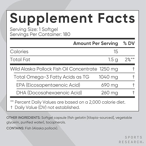 Miniatura 5 de Cápsulas de Omega-3 de aceite de pescado Sports Research 0044 oz triple fuerza IFOS certificado 5 estrellas 180 cápsulas de gel