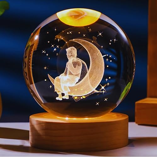 Miniatura 15 de C&M Luz nocturna de bola de cristal de diente de león 3D, lámpara de figura de diente de león, bola de esfera de vidrio decorativa, pisapapeles