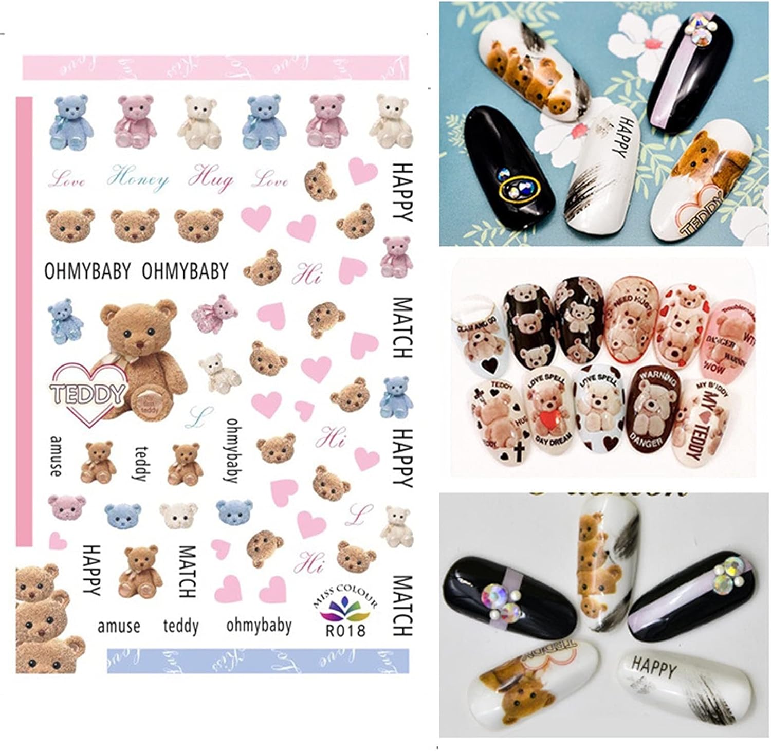 WZRY Nail Sticker, Nail Sticker Nails Manicure Smile Face Back Glue Decals Nail Art Stickers 8 Sheet (Color : 8 Sheet) : Beauty & Personal Care