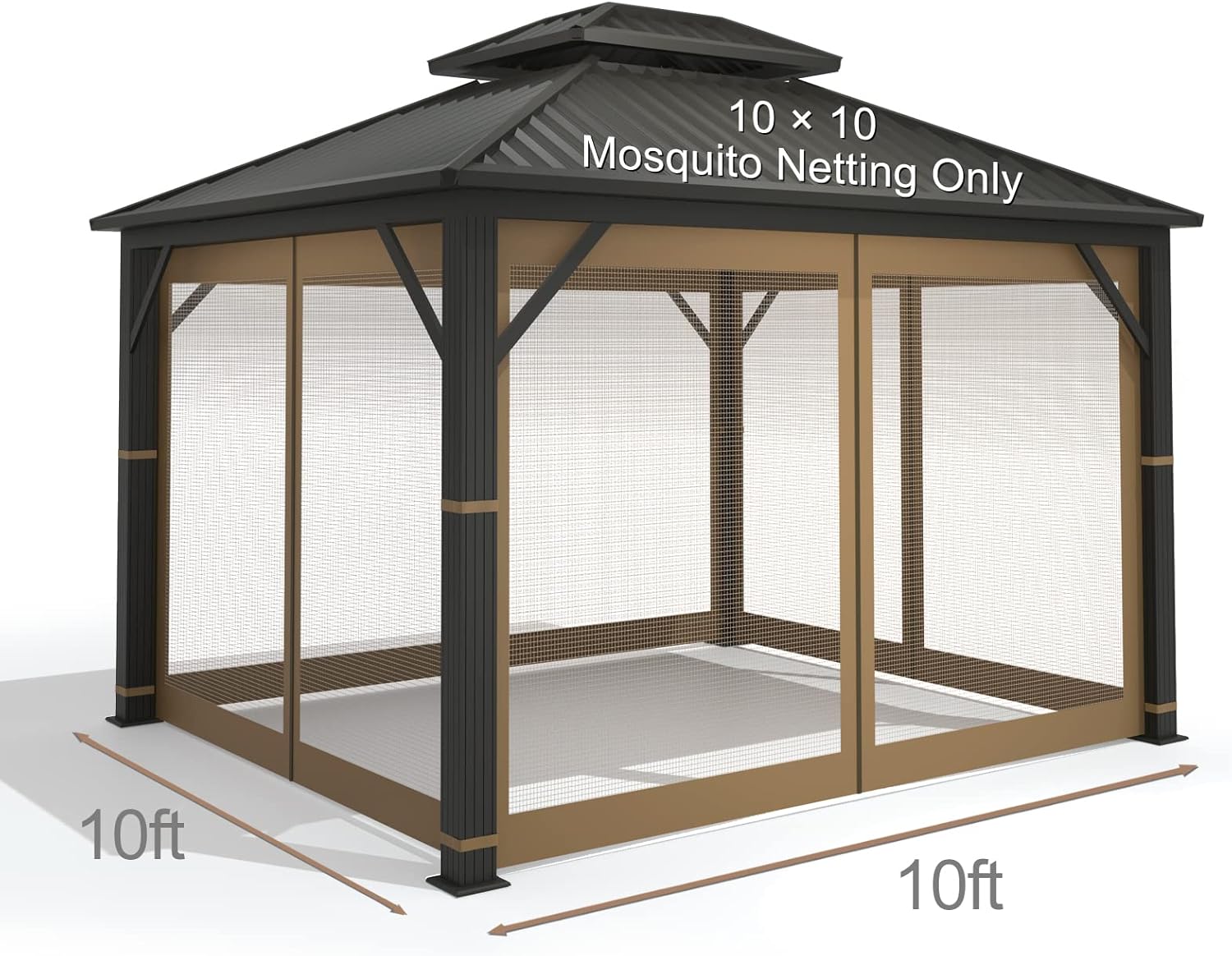 Hugline 5x8 Outdoor Grill Shelter Canopy Top L-GG001PST-F (Brown)+ Mosquito Netting 10' x 10' Outdoor Mesh Netting Screen 4-Panel Sidewall Curtain with Zipper (Khaki)