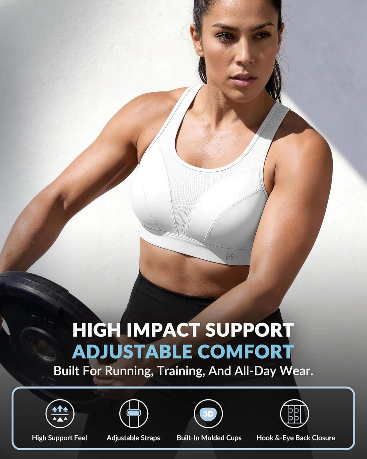 Yvette High Impact Sports Bra for Women, Adjustable Workout Soft Support Bra for Running Yoga, Pilates, Lounge & Gym