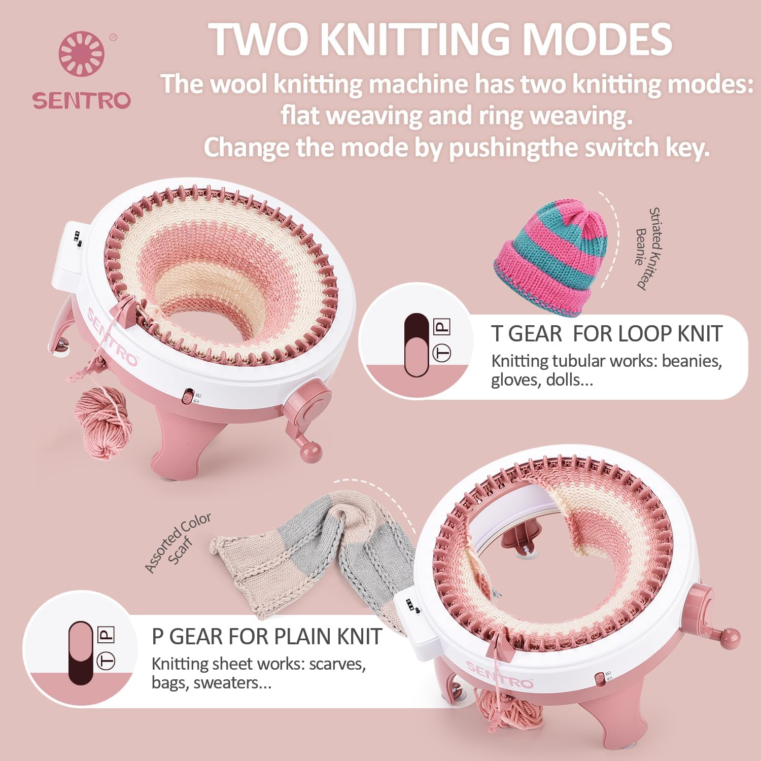 SENTRO Knitting Machine 48 Needles Smart Weaving Loom Crochet Loom Knitting Loom Machine Kit for Kids Adults DIY Scarf Hat Sock