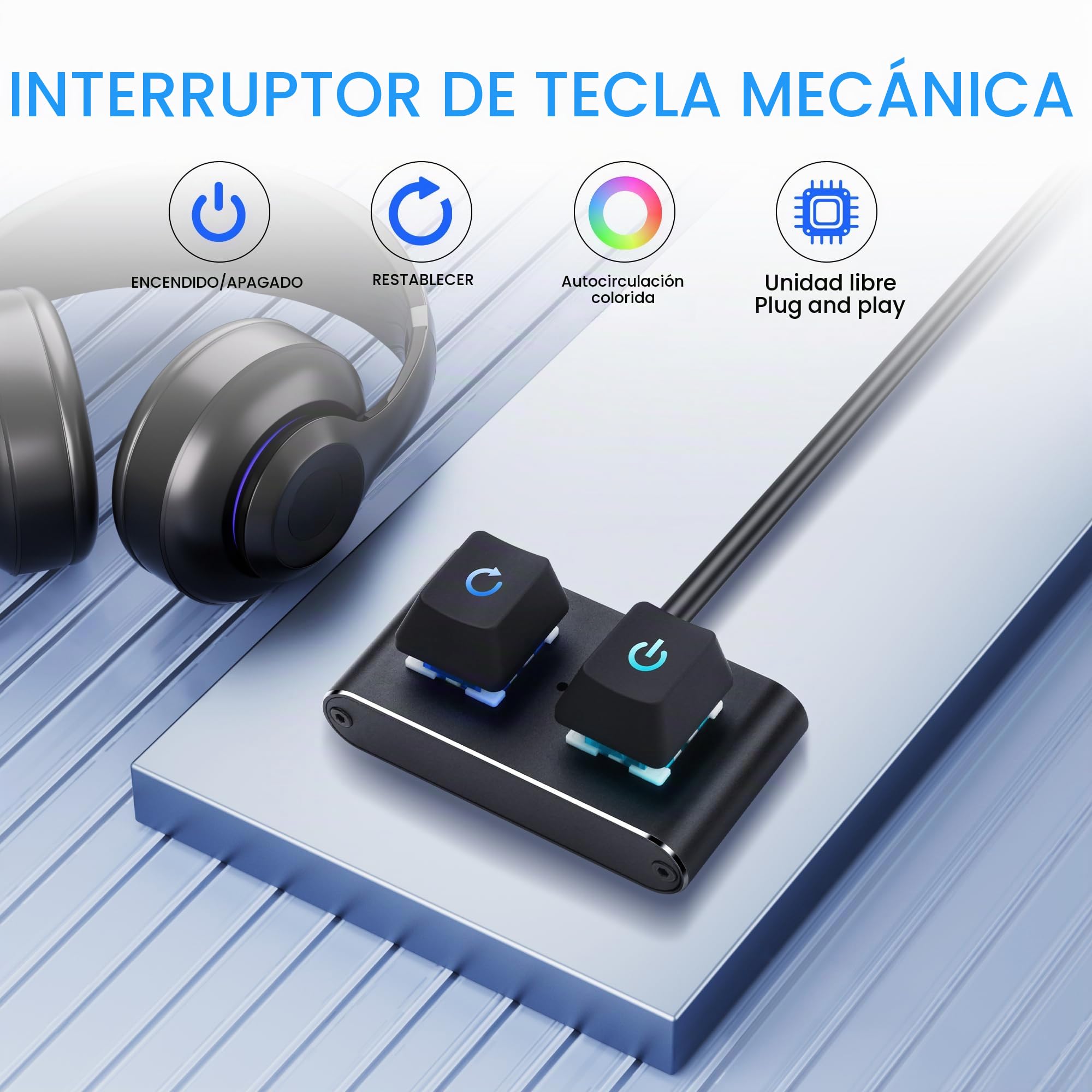 SinLoon Interruptor de Encendido Externo para PC/ATX con LED RGB e Indicador de Actividad del HDD - Cable de Interruptor de 2M/6.5FT con Botones de Encendido/Apagado/Reinicio para Placa Base