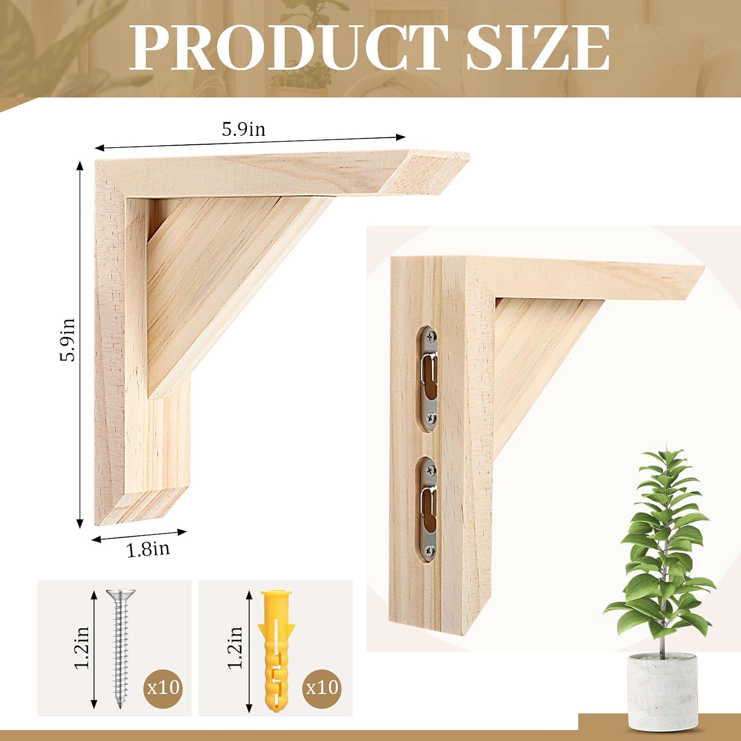 Cinnvoice 4 Pcs Wood Corbels Wooden Shelf Brackets 1.8 W x 5.9 D x 5.9 H Rustic Solid Wood Corbels Decorative Pine Shelf Bracket for Doorway Countertop Kitchen Cabinet Book Shelves(Natural Color)