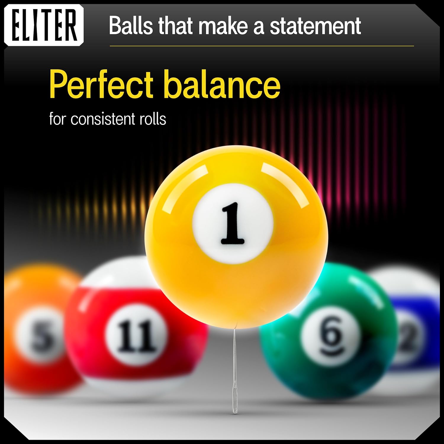 Pool Balls Set Made of Phenolic Resin – 16 Billiard Balls 2-1/4 Inch (57.2 mm) with Cue Ball for Standard Pool Tables