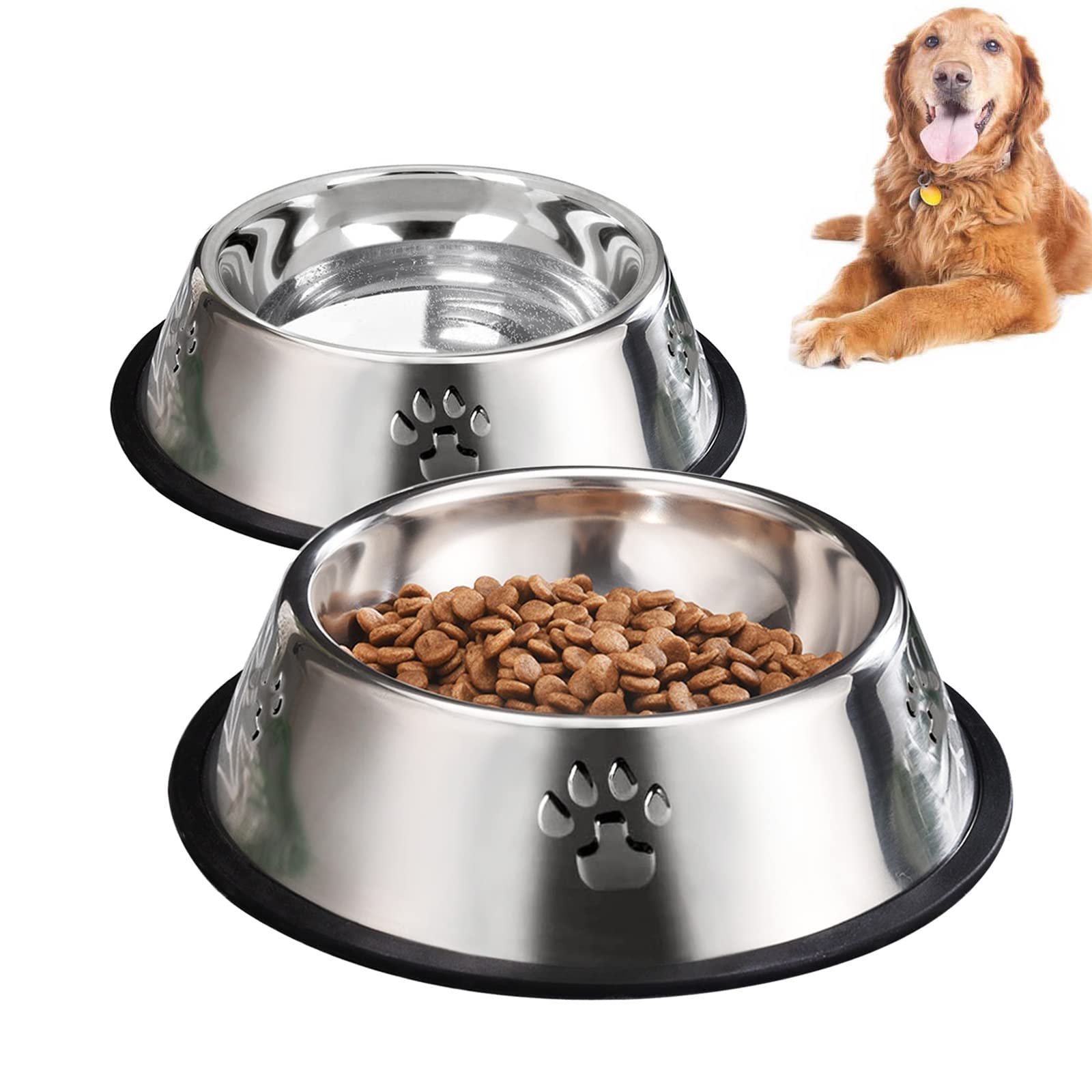 X spring Stainless Steel Dog Bowls, 2 Packs Stainless Steel Pet Bowls, Pet Bowls for Food and Water, Dog Bowls with Anti-Skid Rubber Base, Pet Bowls for Small, Medium, Large Dogs (26cm)