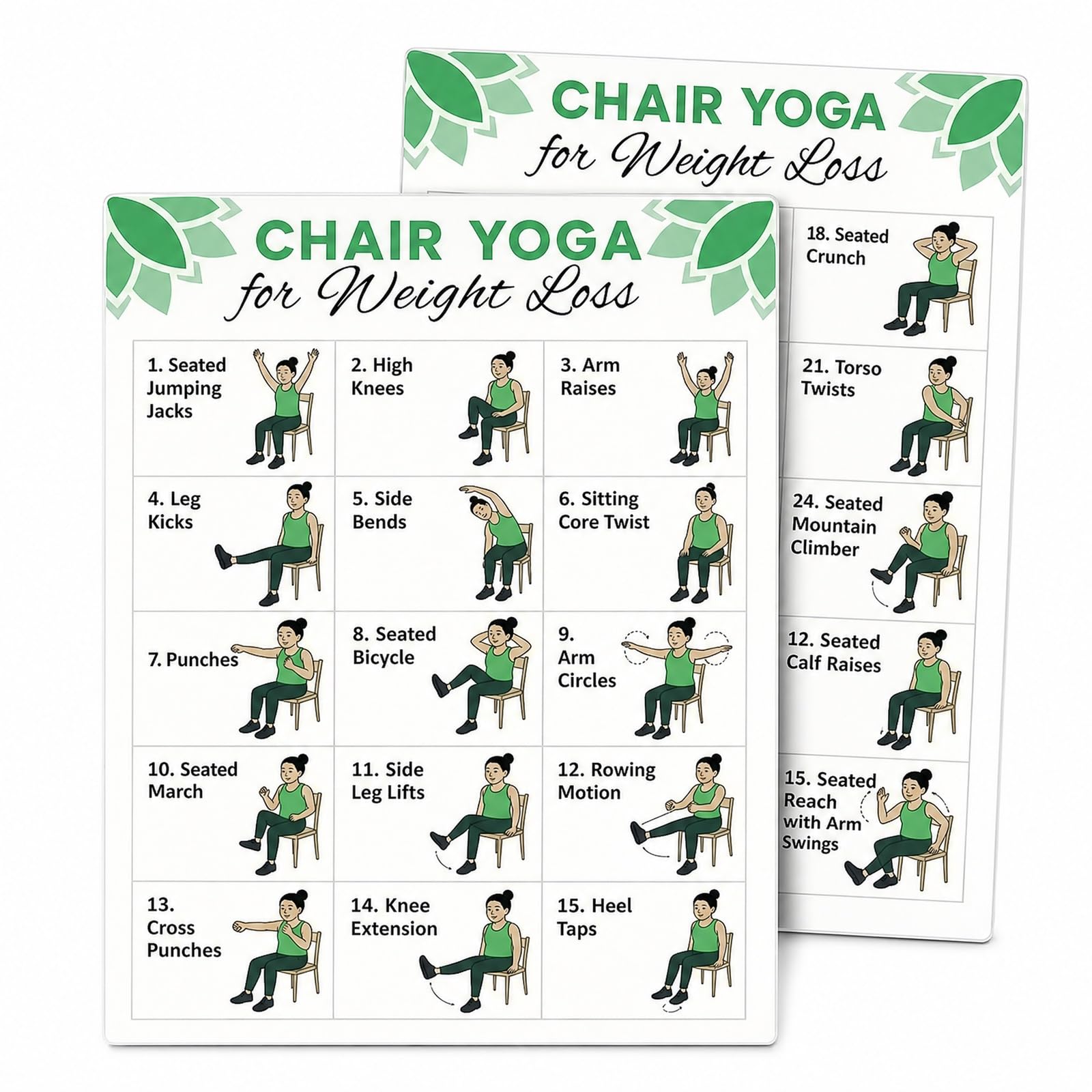 Tai Chi Chair Workout Wall Chart 2PCS, Chair Yoga for Seniors