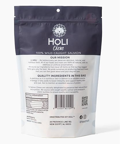 Miniatura 6 de HOLI Masticables dentales de piel de salmón salvaje para perros, golosinas naturales de un solo ingrediente para perros, Omega 3 y 6 para un pelaje