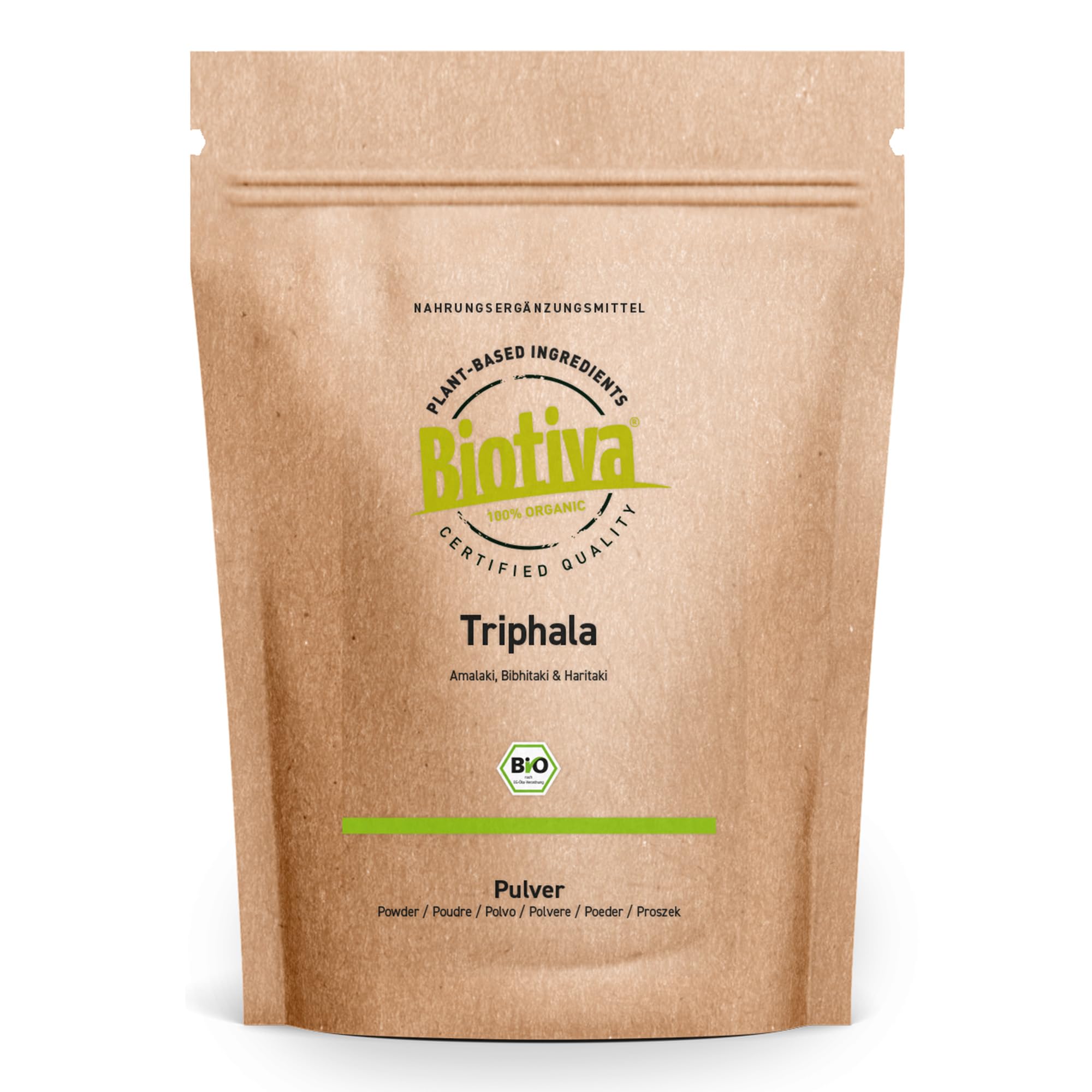 Triphala Powder Organic - 200g - from Amalaki, Haritaki, Bibhitaki - Ayurveda Biotriphala - 100% Vegan - Packed and Controlled in Germany (DE-ECO-005)