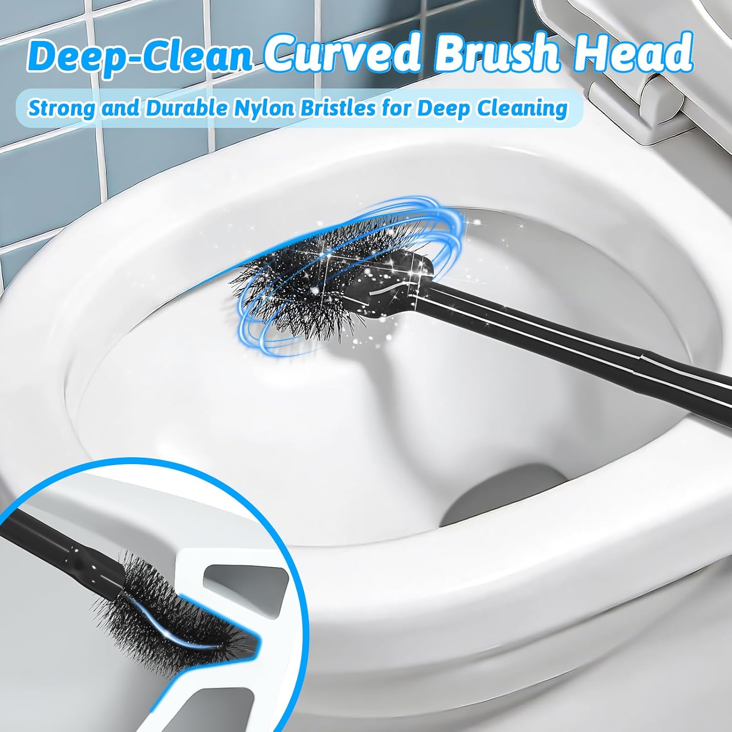 Sellemer Toilet Brush and Plunger Set, Curved Design Head for Deep Cleaning, Heavy Duty Toilet Bowl Brush and Plunger Combo with Holder for Bathroom Cleaning, Black, 2 Pack