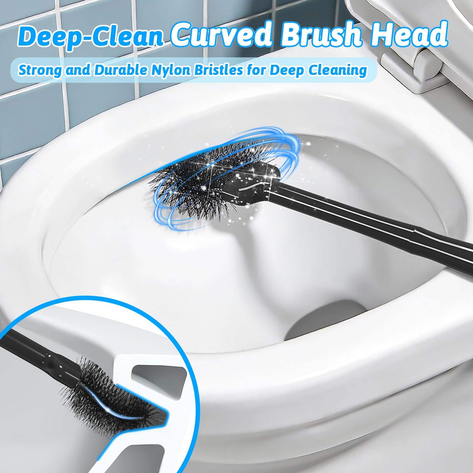 Sellemer Toilet Brush and Plunger Set, Curved Design Head for Deep Cleaning, Heavy Duty Toilet Bowl Brush and Plunger Combo with Holder for Bathroom Cleaning, Black, 2 Pack - 3