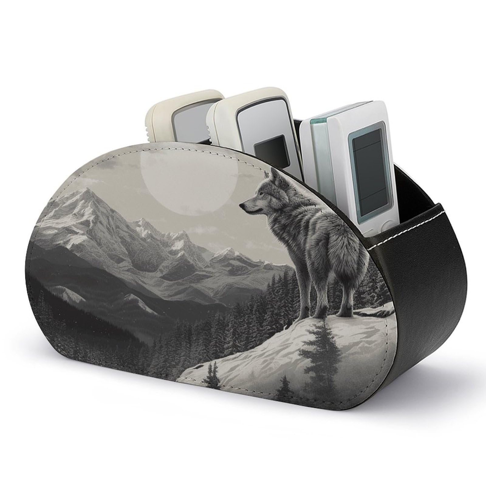 Btcowzrv Style Snow Mountain Lone Wolf Remote Control Holder With 5 Compartments