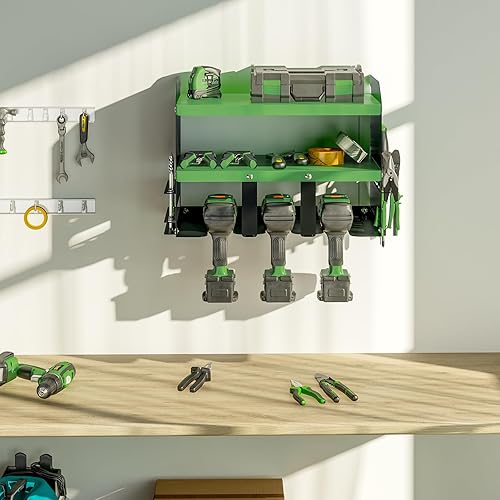 Miniatura 2 de Dueatib Organizador de herramientas, estante de almacenamiento de garaje de 3 niveles, estante de herramientas de mano de metal, soporte para