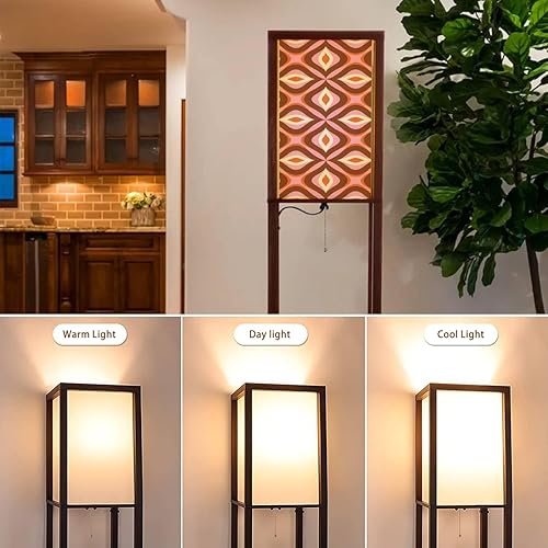 Miniatura 5 de Lámpara de pie retro de los años 70 sin costuras naranja marrón rosa beige de los años 60 y 70 estilo retro con estantes, puertos USB y toma de