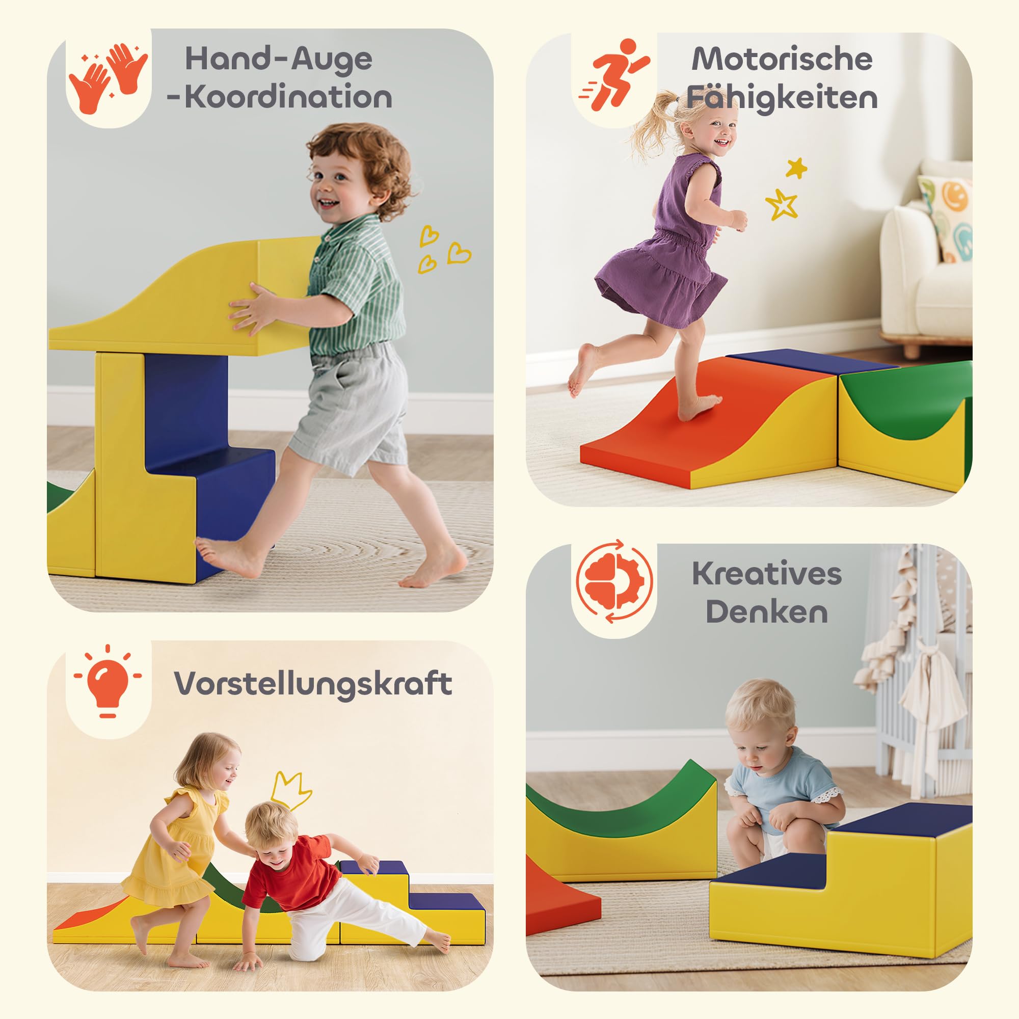 AIYAPLAY Schaumstoff Bausteine Kinder 3 Stück Klettern Softbausteine Bausteinset Großbausteine Baby Riesenbausteine Bauklötze Kunstleder Gelb