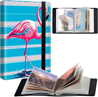 Small Photo Album 4x6 inch 120 Pockets Photos Pu Leather Cover Photo Albums With Elastic Band Design Cute Photo Album For Family Wedding Anniversary Travel - Cute Flamingo