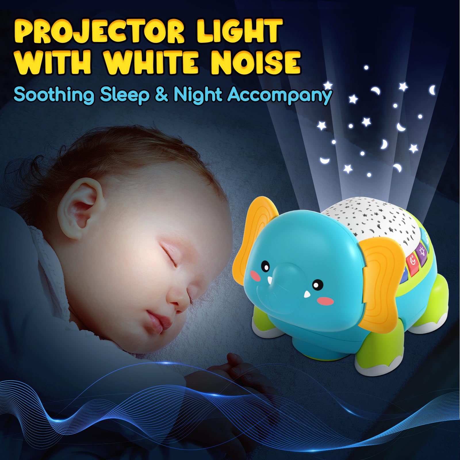 Lehoo Castle Elefanti Musicale Proiettore Giochi Bambini 1 Anno, Gioco per Gattonare con Musica e Luci, Regalo Giochi Neonato 3-6-9-12 Mesi, Idea Regalo di Compleanno Bambino
