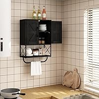 Vista 8 de RUSTOWN - Gabinete rústico de granja con dos puertas de granero, gabinete de almacenamiento de madera montado en la pared con estante ajustable